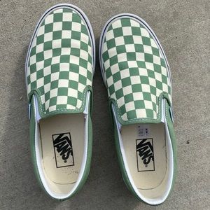 Green Checkered Slip On Vans